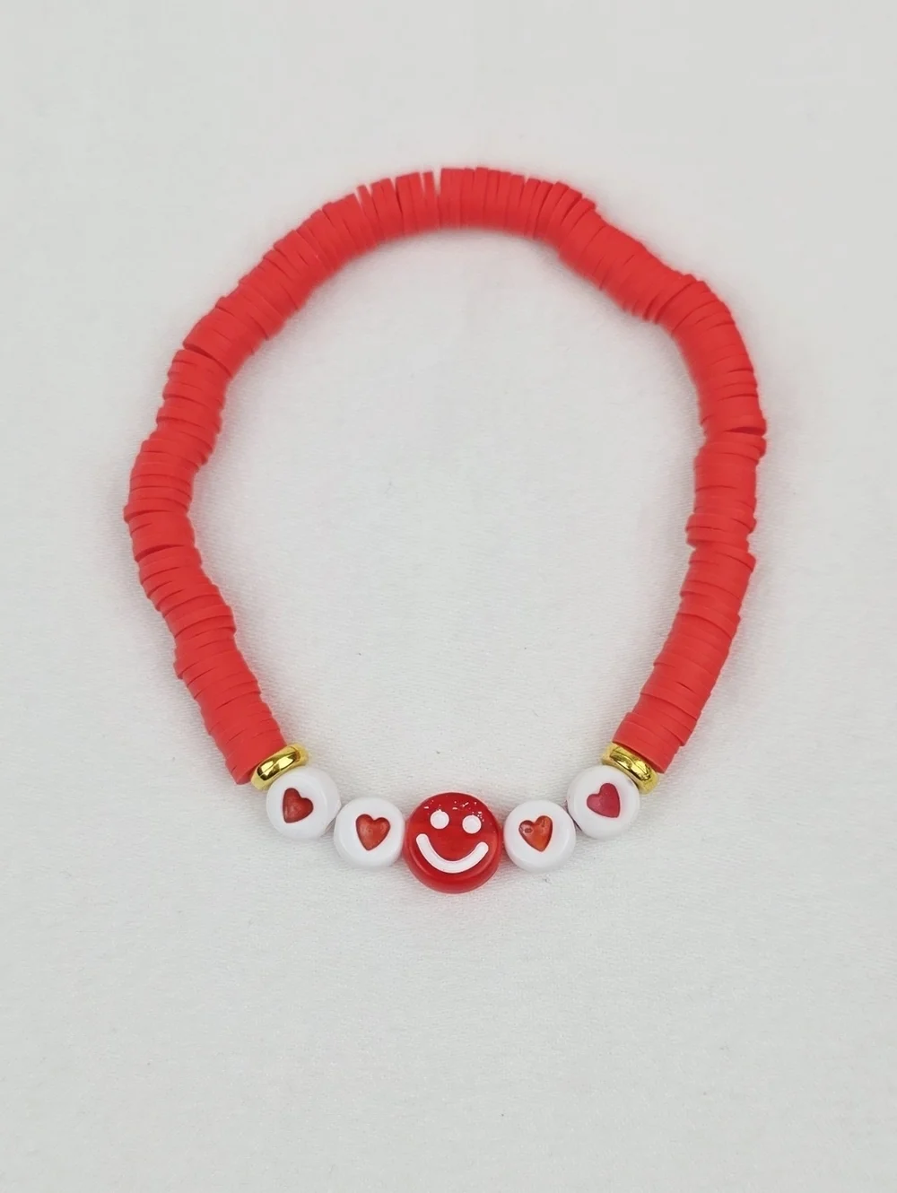 Handmade Clay Bead Smiley Face Heart Bracelet
